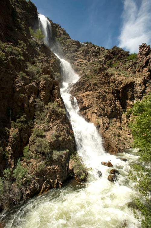 Rick Egan  |  The Salt Lake Tribune

A waterfall that comes down the north side of Ogden Canyon. According to the U.S. Drought Monitor, the drought in Utah is over. Thursday, June 2, 2016.