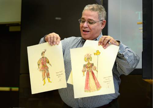 Scott Sommerdorf   |  The Salt Lake Tribune  
David Heuvel, costume designer, shows sketches of some of his updated costume designs for "The Nutcracker" at Ballet West, Wednesday, June 1, 2016.