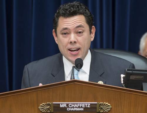 In this photo taken Dec. 17, 2015, House Oversight and Government Reform Committee Chairman Rep. Jason Chaffetz, R-Utah speaks Capitol Hill in Washington. Chaffetz has asked the State Department for more information about the deletion of several minutes of videotape from a news briefing dealing with sensitive questions about U.S.-Iranian nuclear negotiations. (AP Photo/J. Scott Applewhite)
