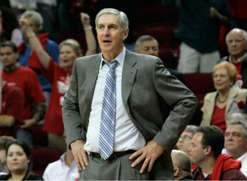 Chris Detrick | The Salt Lake Tribune
Houston, UT--4/23/07--9:25:06 PM--..Utah's Jerry Sloan  during the game at the Toyota Center. .Houston Won 98-90.**********. Jazz's first-round playoff series against his Houston Rockets ...Chris Detrick/Salt Lake Tribune.File #_C4K0293....`.