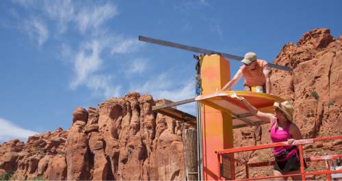 Lynn R. Johnson  |  Special to the Tribune

Eric Oliphant and Cynthia Klumpp put finishing touches on a ship mast for the 2016 production of Peter Pan at the Tuacahn Amphitheater.
