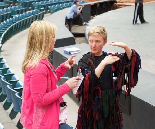Lynn R. Johnson  |  Special to the Tribune

Em Grosland, right, discusses costume adjustments with designer Melinda Williams during a May 20 rehearsal for "Tarzan."  Grosland also plays the lead role in the Tuacahn Amphitheatre's production of "Peter Pan," which opened May 27.