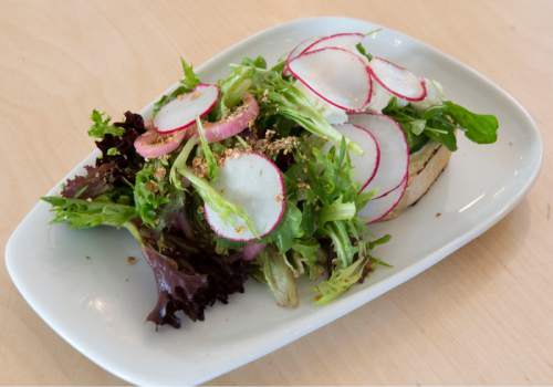 Rick Egan  |  The Salt Lake Tribune

Hummus and Seasonal Vegetables on Toast at the Publik Kitchen, a new breakfast/lunch spot in SLC's 9th and 9th neighborhood.