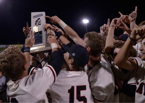 Leah Hogsten  |  The Salt Lake Tribune
 American Fork High School defeated Lone Peak High School 13-9 to win the 5A State Baseball Championship, May 27, 2016 at Utah Valley University's Brent Brown Ballpark.