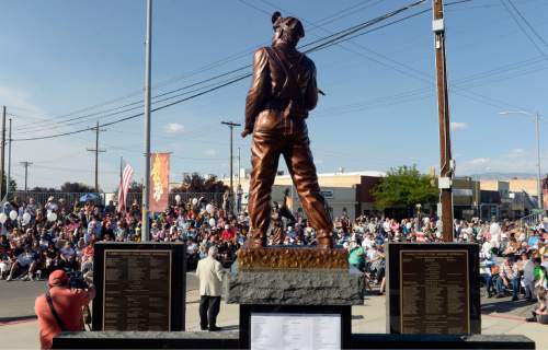 Al Hartmann  |   Tribune file photo
The Carbon County Coal Miners' Memorial was unveiled and dedicated last September in Price. A similar monument to fallen miners and rescuers will be dedicated Saturday in Castle Dale.