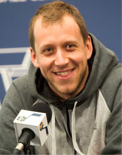 Rick Egan  |  The Salt Lake Tribune

Joe Ingles talks about the Jazz season, during a press conference at the Jazz practice facility, Thursday, April 14, 2016.