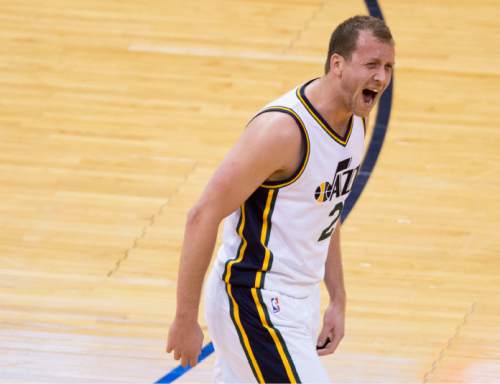 Steve Griffin  |  The Salt Lake Tribune


Utah Jazz forward Joe Ingles (2) screams and gets the fans into it after nailing a three-pointer during the Utah Jazz versus Dallas Mavericks NBA action at Vivint Smart Home Arena in Salt Lake City, Monday, April 11, 2016.