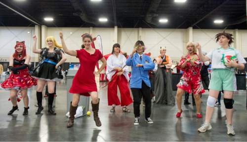 Rick Egan  |  The Salt Lake Tribune

Cosplayers dance  during the Cosplay parade at the 39th Utah Asian Festival, at the South Towne Exposition Center, Saturday, June 11, 2016.