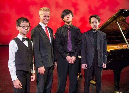 Rick Egan  |  The Salt Lake Tribune

Richard Sheng, 12, Joseph Buck, 17, Junhao "Austin" Wang 15, and John Zhao,14, are the four young artists who study in Utah competing in The Gina Bachauer International Piano Foundation competition this year.
