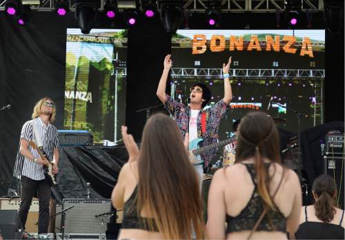 Scott Sommerdorf   |  The Salt Lake Tribune  
Jeff Laliberte of New Beat Band performs Friday, June 8, on the Bonanza Stage at Bonanza Campout at Rivers Edge Resort in Heber. The inaugural two-day music and camping festival featured more than 30 live performances on two stages.