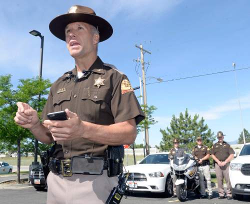 Al Hartmann  |  The Salt Lake Tribune 
Utah Highway Patrol Col. Daniel Furh speaks at a news conference in Murray Tuesday June 14 on a disastrous "100 Deadliest Days" campaign thus far this year, addressing the spike in fatalities and aggressive driving in particular.   The UHP will be pulling out all the stops using a patrol surge, including unmarked "interceptor" cruisers, and motorcycles to get people to slow down.