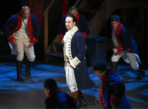 Lin-Manuel Miranda and the cast of "Hamilton" perform at the Tony Awards at the Beacon Theatre on Sunday, June 12, 2016, in New York. (Photo by Evan Agostini/Invision/AP)