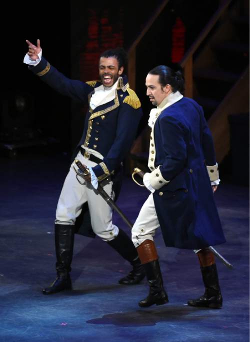 Daveed Diggs, left, and Lin- Manuel Miranda, of "Hamilton" perform at the Tony Awards at the Beacon Theatre on Sunday, June 12, 2016, in New York. (Photo by Evan Agostini/Invision/AP)