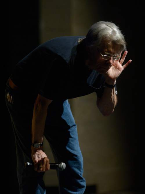 Leah Hogsten  |  The Salt Lake Tribune
Stephen King leans to hear a fans question.  The king of horror, Stephen King, read from his latest novel, "End of Watch," to a crowd at Juan Diego High School, Friday, June 17, 2016 in Draper. "End of Watch," to be released June 7, is King's 55th novel.
