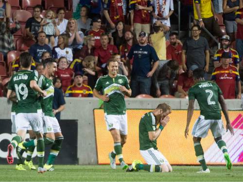 Rick Egan  |  The Salt Lake Tribune

Portland Timbers Nat Borchers reacts after scoring the game winning goal with seconds left in the match, in MLS action Real Salt Lake vs. The Portland Timbers, at Rio Tinto stadium, Saturday, August 15, 2015.