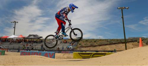 Leah Hogsten  |  The Salt Lake Tribune
Olympic hopeful Alise Post from Chula Vista, CA qualified first in her heat. USA BMX's Great Salt Lake National meet featured riders under 5 to 75-years-old and even a couple Rio-bound Olympic athletes, Saturday, June 18, 2016 at the Rad Canyon BMX track in South Jordan.