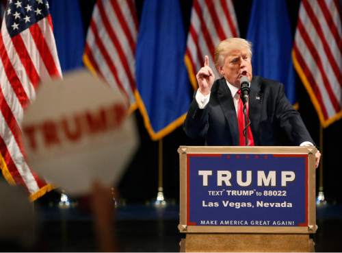 Republican presidential candidate Donald Trump speaks at the Treasure Island hotel and casino, Saturday, June 18, 2016, in Las Vegas. (AP Photo/John Locher)