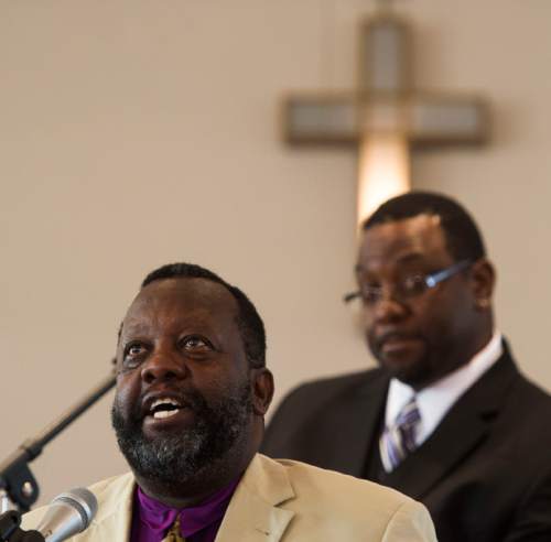 Steve Griffin / The Salt Lake Tribune

Lee Johnson speaks about Susie Jackson, who was one of the Charleston 9, gunned down a year ago at Emanuel AME Church in South Carolina,  during a remembrance program at Trinity AME Church in Salt Lake City Sunday June 19, 2016. Trinity church members recalled each of the victims at the Charleston 9 Memorial Celebration.