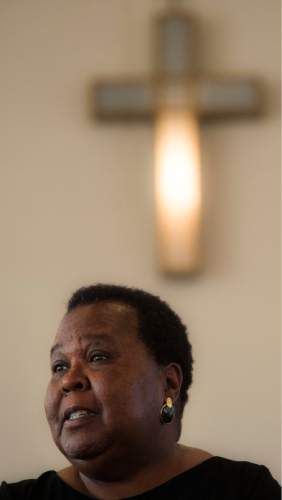 Steve Griffin / The Salt Lake Tribune

Richetta Glover speaks about Sharonda Coleman-Singleton, who was one of the Charleston 9 gunned down a year ago at Emanuel AME Church in South Carolina. The Trinity AME Church in Salt Lake City remembered the nine victimsat a memorial program on Sunday June 19, 2016.