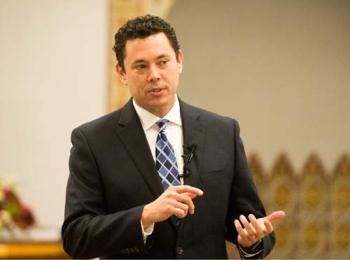 Rick Egan  |  Tribune file photo
Rep. Jason Chaffetz, R-Utah, talking with Utah Muslims in December 2015, pledges to use his leadership of the House Oversight and Government Reform Committee to keep a President Donald Trump in check.