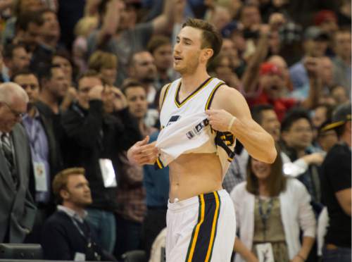Rick Egan  |  The Salt Lake Tribune

Jazz forward Gordon Hayward (20) leaves the court after missing his shot at the buzzer, in NBA action, Utah vs. The Chicago Bulls, Monday, November 24, 2014. The missed shot gave the Bulls a 97-95 win over the Jazz.