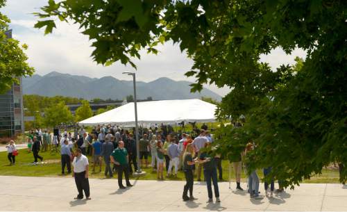 Leah Hogsten  |  The Salt Lake Tribune
Utah Valley University celebrated the construction of a new $3.5 million NUVI Basketball Center, a conditioning facility for men's and women's basketball teams during a groundbreaking ceremony for Wednesday, June 22, 2016, on the south side of the UCCU Center.