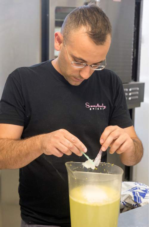Rick Egan  |  The Salt Lake Tribune

Francesco Amendola makes lemon sorbet at his Sweetaly gelato shop on 3300 South, Friday, June 3, 2016.