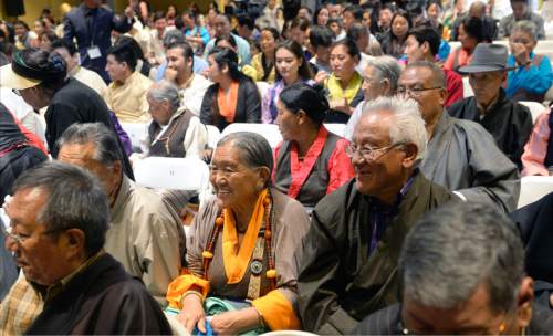 Al Hartmann  |  The Salt Lake Tribune 
Members and friends gather at the Tibetan Utah Community Center in Salt Lake City Wednesday June 22 where the Dalai Lama will be speaking.
