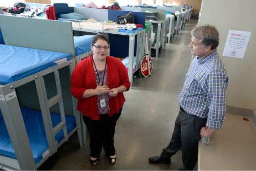 Francisco Kjolseth  |  Tribune file photo
The Midvale homeless shelter's Melissa Meyer, a family case manager, and The Road Home Executive Director Matt Minkevitch discuss some of the challenges and benefits they have in providing 300 beds for families year-round.