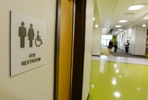 Francisco Kjolseth | The Salt Lake Tribune
Utah school districts are unfazed by new federal rules regarding bathroom accommodations for transgender students. Mount Jordan Middle School in Sandy has unisex-bathrooms located in every hallway.