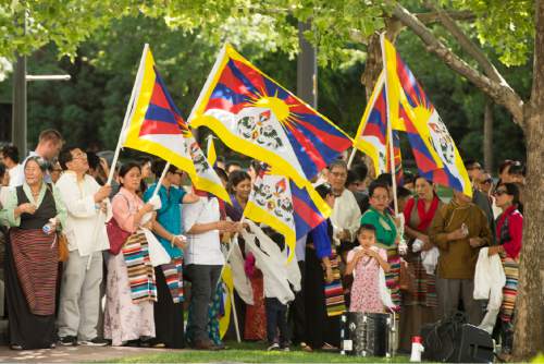 Rick Egan  |  The Salt Lake Tribune

Members of the Utah Tibetan community await the arrival of the Dalai Lama, at the Grand America Hotel, Monday, June 20, 2016.