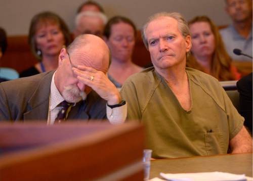 Leah Hogsten  |  The Salt Lake Tribune
Former Canyons School District bus driver John Carrell (right) and defense attorney Ron Yengich listen as the prosecution asks for the maximum sentence for Carrell. Carrell, who was convicted by a jury in July of 19 counts of first-degree felony aggravated sexual abuse of a child for molesting two of his young passengers, was sentenced to 15 years to life by Judge L. Douglas Hogan in Third District Court, October 6, 2015 in West Jordan.