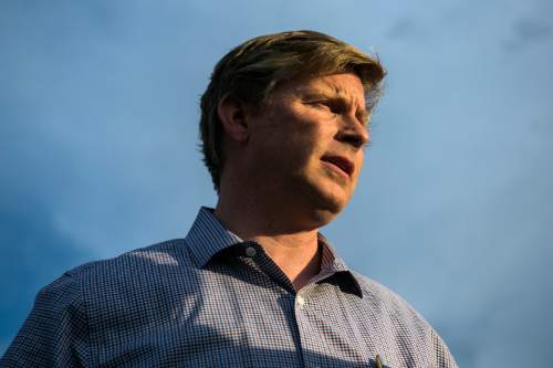 Chris Detrick  |  The Salt Lake Tribune
Overstock Chairman Jonathan Johnson talks with supporters during his campaign party in Millcreek on Tuesday, June 28, 2016. Johnson conceded the Utah gubernatorial election to Gov. Gary Herbert on Tuesday night.