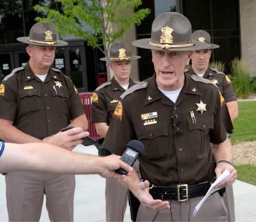Al Hartmann  |  The Salt Lake Tribune 
New Utah Highway Patrol Col. Michael Rapich speaks at a news conference in Taylorsville Wed. June 29.  He expects the Fourth of July weekend to have the heaviest traffic of the year, and the UHP is hoping to minimize fatalities.  They will be out in force throughout the state but are paying attention to agressive driving along the Wasatch front.  Unmarked cars will be out too.