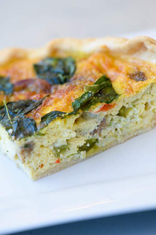 Francisco Kjolseth | The Salt Lake Tribune
Straw Market in the Avenues serves delicious and inexpensive breakfast and lunch fare, including vegetarian quiche with spinach, onions, peppers, mushrooms and provolone.