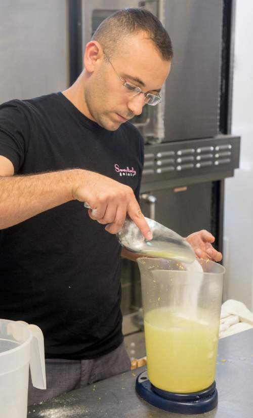 Rick Egan  |  The Salt Lake Tribune

Francesco Amendola makes lemon sorbet at his Sweetaly gelato shop on 3300 South, Friday, June 3, 2016.