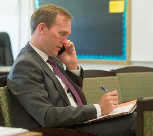 Rick Egan  |  The Salt Lake Tribune

Mayor Ben McAdams takes part in a White House Conference call, discussing a new program where counties can use data to evaluate their criminal justice systems, at Kearns Junior High School. Salt Lake County is a participant in the program. Thursday, June 30, 2016.