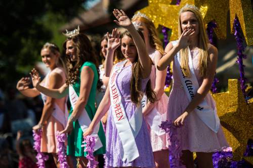 Chris Detrick  |  The Salt Lake Tribune
Miss Lehi Royalty wave to the crowd during the annual Freedom Festival Grand Parade in downtown Provo Monday July 4, 2016.