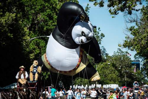 Chris Detrick  |  The Salt Lake Tribune
The Kung Fu Panda balloon during the annual Freedom Festival Grand Parade in downtown Provo Monday July 4, 2016.