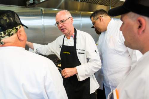 Chris Detrick  |  The Salt Lake Tribune
Culinary Command Executive Chef David Robinson talks with his students during the second day of training in Salt Lake City. Wednesday June 1, 2016.