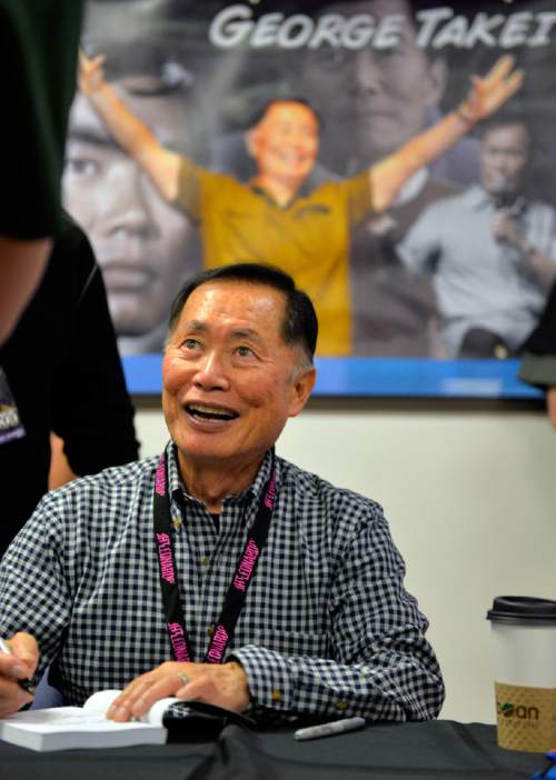 Keith Johnson | The Salt Lake Tribune

George Takei, the actor who played "Sulu" on the original Star Trek, signs autographs at the Comic Con FanX event at The Leonardo in Salt Lake City, January 17, 2014. Takei, now 76,  came out in 2005 and has reinvented himself as a civil rights activist on Facebook and Twitter. He is at Sundance for the premiere of a documentary about his life.
