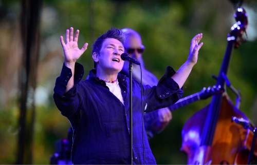 Scott Sommerdorf   |  The Salt Lake Tribune  
k.d. lang sings as the indie-folk collaboration collectively known as case/lang/veirs, performs at Red Butte Garden Amphitheatre, Friday, July 8, 2016. The trio, avant-rock singer Neko Case, alt-country pioneer k.d. lang and folk artist Laura Veirs, are touring this summer in support of their self-titled album released in mid-June. Loch Lomond opened the show.