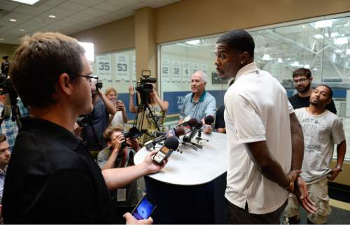 Francisco Kjolseth | The Salt Lake Tribune
The Utah Jazz introduce one of their newest players, Joe Johnson, during a press announcement on Friday, July, 8, 2016. Johnson who last played for the Miami Heat, enters his 16th season with the NBA.