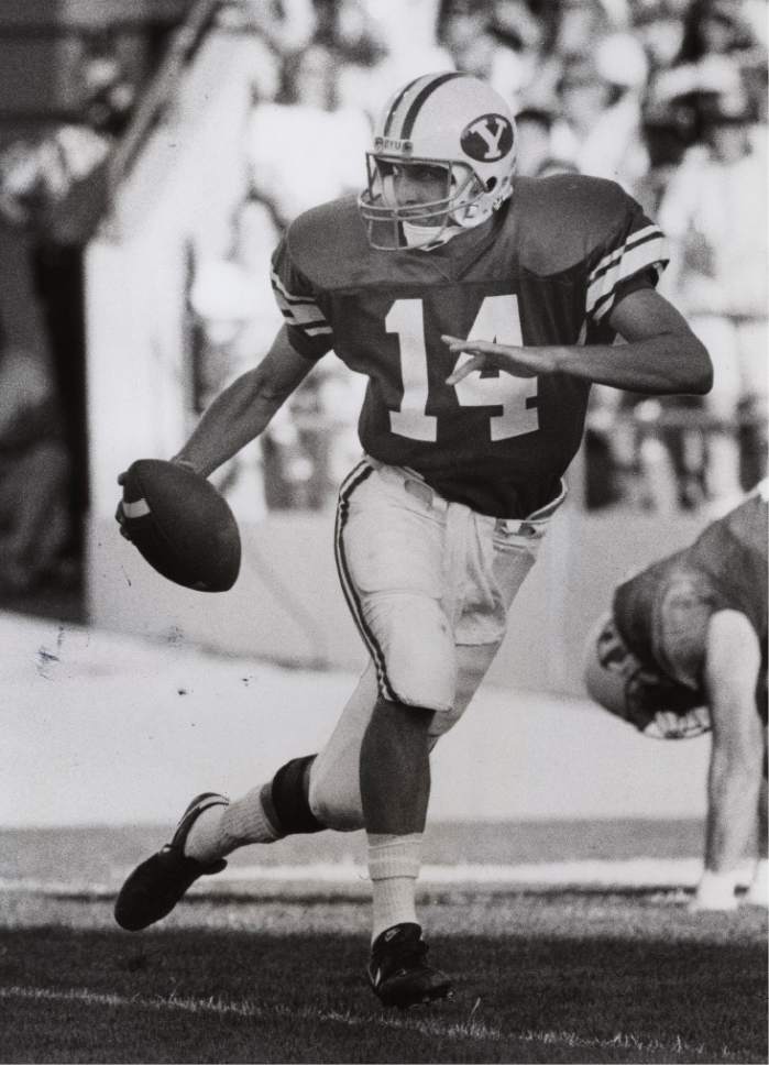 Rick Egan  |  The Salt Lake Tribune 

Ty Detmer in action as BYU quarterback on October 25, 1990.
