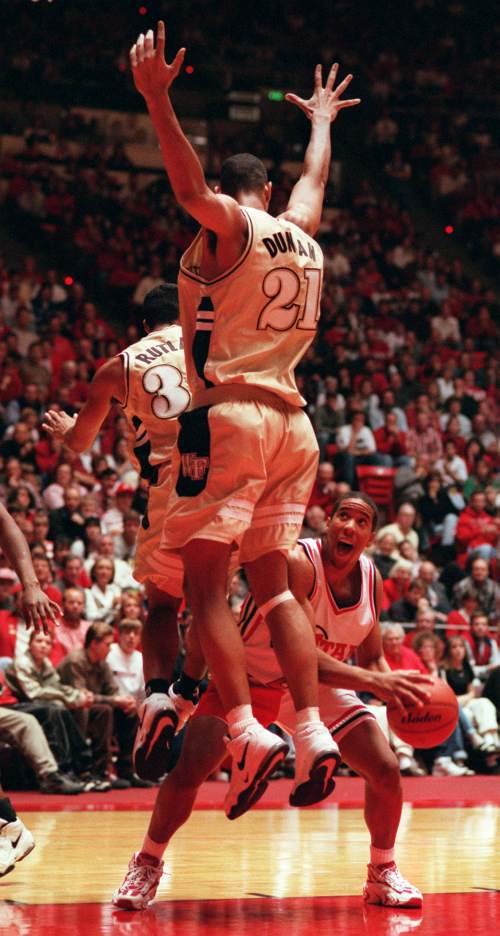 Trent Nelson | Tribune file photo

Tim Duncan plays with Wake Forest in a 1996 game against the Utah Utes.