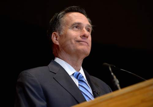 Al Hartmann  |  Tribune file photo

Former presidential candidate Mitt Romney makes a speech about the state of the 2016 presidential race and Donald Trump at the Hinckley Insitute of Politics at the University of Utah Thursday, March 3, 2016.