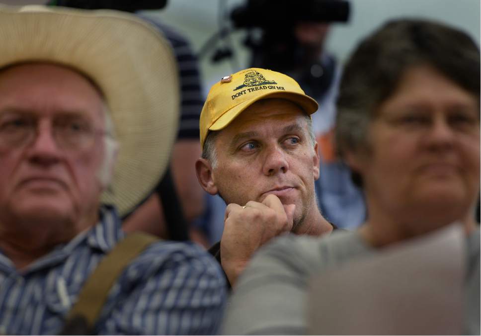 Scott Sommerdorf   |   Tribune file photo
San Juan County Councilman Phil Lyman listens as others speak during the public meeting at the Bluff Community Center, Saturday, July 16, 2016.