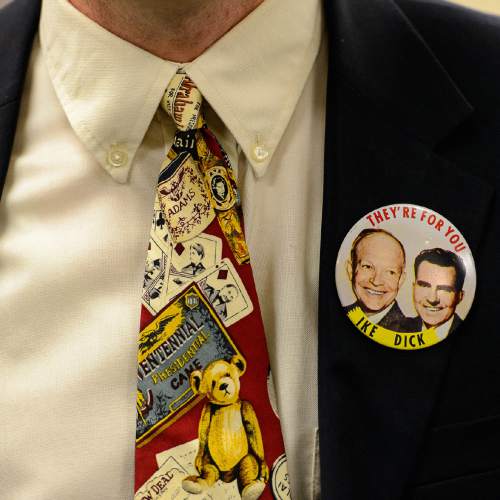 Trent Nelson  |  The Salt Lake Tribune
Mike Winer sports a vintage campaign button as the Utah Republican delegation meets over breakfast in Akron, OH, Monday July 18, 2016.