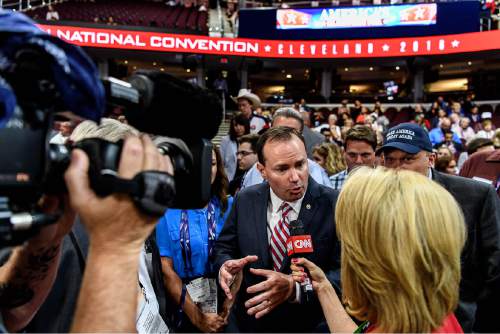 Trent Nelson  |  Tribune file photo
Sen. Mike Lee is interviewed at the 2016 Republican National Convention in Cleveland..