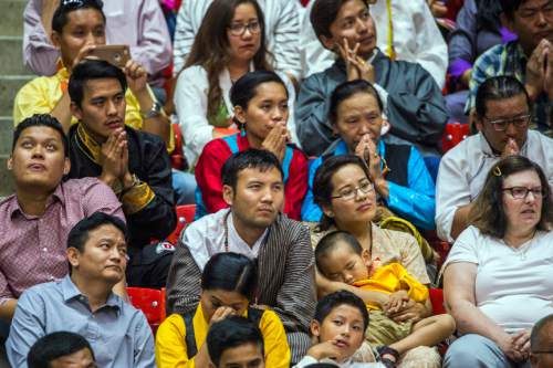 Chris Detrick  |  The Salt Lake Tribune
Members of the audience listen as the Dalai Lama speaks at the Huntsman Center at the University of Utah Tuesday June 21, 2016.